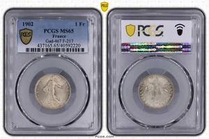 France 1 franc 1902 sower silver PCGS MS65 (FDC) French coin - Picture 1 of 2