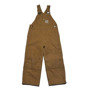 Carhartt Canvas Overall Bib Boys Youth Size 4 Tan Kids Outdoor Hiking - Picture 1 of 7