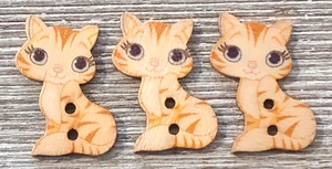 3 botones de costura naranja gato gatito artesanía madera 2 agujeros 1" - Imagen 1 de 2