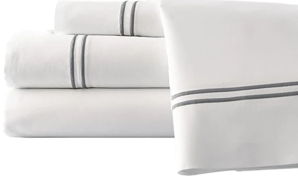 Amrapur Qn Size 4 Pc Sheet Set White/Graphite Double Marrow Hem 11000DMG-GRP-QN — 第 1/1 张图片