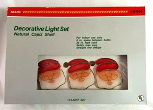 Vintage Natural Capiz Shell Santa String Lights Sears Christmas 10 Light Set - Picture 1 of 3