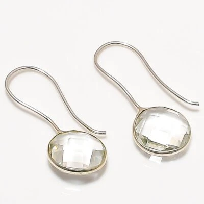 Faceted White Topaz Gemstone 925 Sterling Silver Gift Jewelry Earrings 1.18" b59 - Image 1 of 4