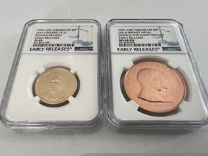 2016-S RONALD REAGAN COIN & CHRONILES SET E.R. NGC PF69 & BRONZE MEDAL MS 68 RD - Picture 1 of 4