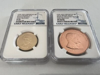 2016-S RONALD REAGAN COIN & CHRONILES SET E.R. NGC PF69 & BRONZE MEDAL MS 68 RD - Image 1 of 4