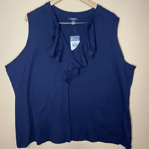CHAPS Damen ärmelloses Rüschen Top dunkelblau Baumwolle Top Shirt Gr. 3X. - Bild 1 von 5