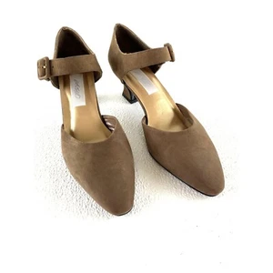 Women 9M Suede Ankle Strap Classic Preppy Regencycore Heels Brown Lord & Taylor - Picture 1 of 18