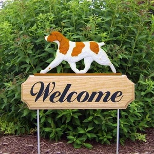 Letrero de bienvenida al aire libre de madera Brittany Spaniel naranja - Imagen 1 de 1