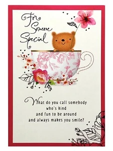 Valentines Day Card For Someone Special ~ Cute Bear In Teacup Hallmark Card NEW - Picture 1 of 11