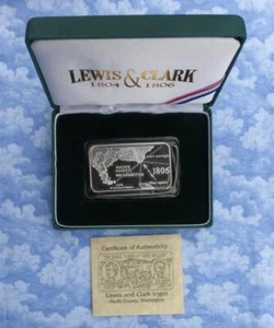 5 oz. LEWIS & CLARK NTM SILVER ART BAR .999 SERIAL # EDGE #00882 BOX & COA - Picture 1 of 12