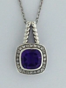 Amethyst and Diamond Pendant in 925 Sterling Silver - Picture 1 of 4