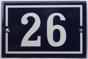 Old blue French house number 26 door gate plate plaque enamel steel metal sign - Picture 1 of 3