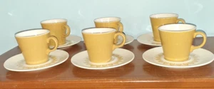 Sheffield Serenade Coffee Cups & Saucers MCM Set Of 6 Yellow Medallion - Picture 1 of 5