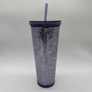 Starbucks 2017 lavender purple lilac foil tumbler cup RARE embossed With Straw - Picture 1 of 7