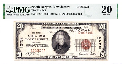 $20 1929 T1 National NORTH BERGEN New Jersey NJ "Mega Rare" ((Only 4 on Census)) - Image 1 of 2