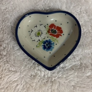 Polnische Keramik handbemalt herzförmig Keramik Schmuck Schale Schmuck - Bild 1 von 5
