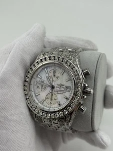 Reloj Breitling Chronomat Evolution 44 mm esfera blanca bisel de diamantes A13356 - Imagen 1 de 9