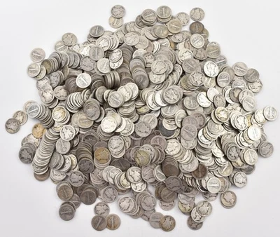 Lote de 50 rollos de monedas de diez centavos Mercury 1919 90 % plata cara de $5 *1850 Foto 1 de 4