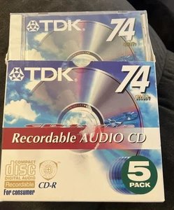 TDK CD-R Audio Recordable 5 Pack 4X ReWritable 74 Min 650 MB Sealed New - Picture 1 of 4