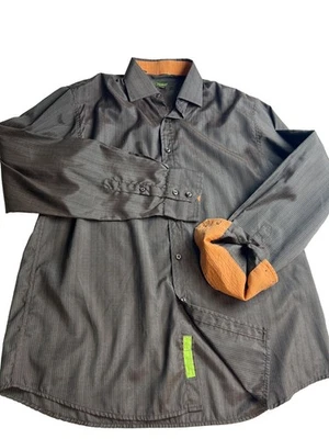 VTG Roar Shirt Men XXL 2XL Lightweight Flip Cuff Brown Stripe Long Sleeve Y2K - Image 1 of 4