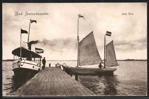 Ansichtskarte Bad Zwischenahn, Am See, Dampfer und Segelboot am Steg 1908  - Picture 1 of 2