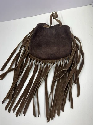 Bolso vintage de gamuza marrón con cordón y flecos Foto 1 de 4