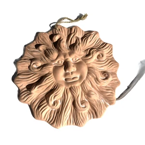 Vintage unglasiert 8" Terrakotta Sonnengesicht hängend Innen Außen Dekor  - Bild 1 von 9