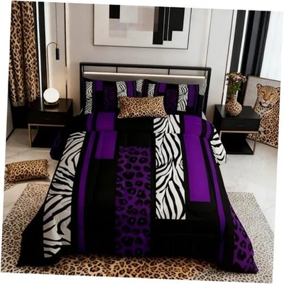 Juego de edredón estampado de leopardo talla, textura de piel de cebra negro blanco completo A-multi 05 Foto 1 de 4