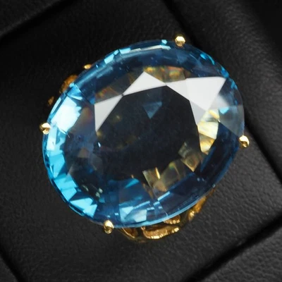 Charming London Blue Topaz 31.65Ct 925 Sterling Silver 24K Gold Handmade Rings - Image 1 of 4