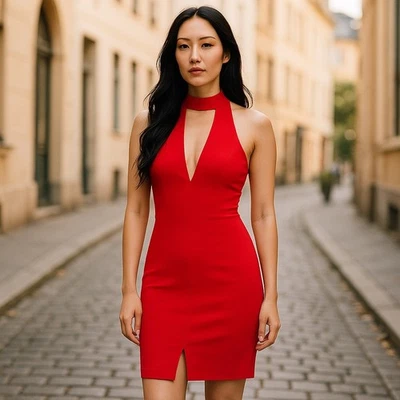 Vestido bebe para mujer talla 2 cuello falso midi crepé ceñido al cuerpo naranja coral NUEVO Foto 1 de 4
