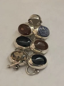 Pulsera pesada de plata esterlina MEXICO TAXCO ónix sodalita jaspe - 82 g - Imagen 1 de 14