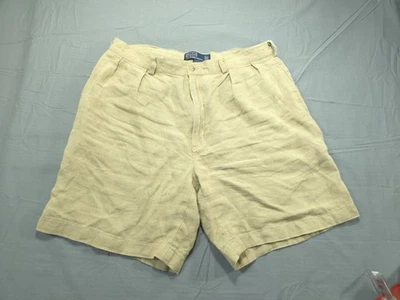 Винтажные мужские шорты Polo Ralph Lauren 34 бежевые льняные Tyler Chino со складками - Изображение 1 из 4
