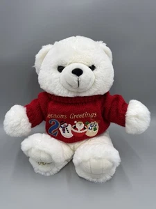 Vintage White Christmas Teddy Bear In Red Sweater Plush 14” Main Joy 2000 - Picture 1 of 9