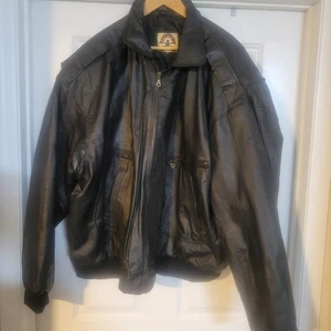 Phase 2 Black Leather Coat Vintage Bomber Jacket Mens Size 5XL - Picture 1 of 5