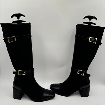 Journee Collection GAIBREE Black Synthetic Square Toe Zip Up Tall Boots Size 8WC - Image 1 of 4
