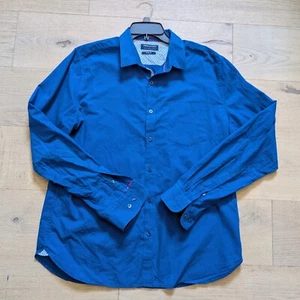 Camisa Denim & Flower de Ricky Singh Calce Ajustado con Botones Patrón Punteado Azul XL - Imagen 1 de 6