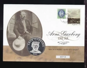 Norway - "ARNE GARBORG ~ NORWEGIAN AUTHOR" Sterling Silver Medal Cover 2001 - Picture 1 of 2