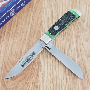 Queen Two Blade Lockback Pocket Knife 1095 Steel Blades Jigged Bone Handle B206L - Picture 1 of 14