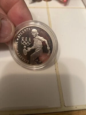 1996 atlanta olympics Silver Tennis Dollar Rare - Image 1 of 4