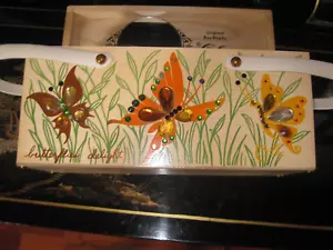 VINTAGE ORIGINAL Wood Box BAG by COLLINS of TEXAS " BUTTERFLIES DELIGHT" - Picture 1 of 11