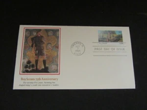 Sello Scout de 22 centavos de Estados Unidos, caché del 75 aniversario, primer día de emisión NPC3 - Imagen 1 de 2