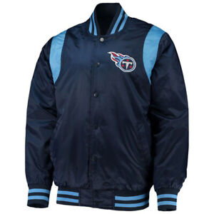 NFL Tennessee Titans Vintage Navy Blue Satin Varsity Letterman Baseball Jacket