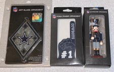 Lot of 3 Dallas Cowboys Christmas Ornaments, Foam Finger, Nutcracker, Art Glass