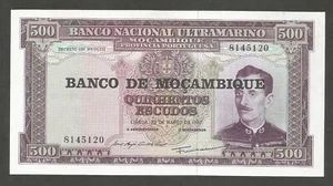 Mosambik 500 Escudos 22.3.1967; vz+; p-118; bnb-b203a; Aufdruck - Bild 1 von 2