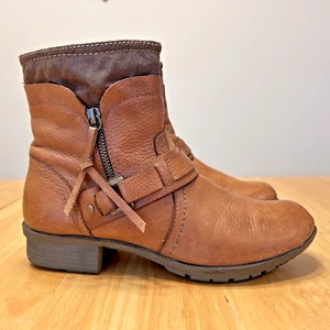 Clarks Mujer’s Riddle Avant Cuero Botines 8M Marrón Cremallera Hebilla Tacón Bajo - Imagen 1 de 8