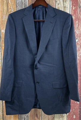 Мужское шерстяное синее клетчатое спортивное пальто Ermenegildo Zegna куртка 44 длинные рабочие манжеты - Изображение 1 из 4