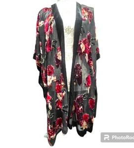 Torrid Floral Burnt Out Velvet Kimono Cardigan Jacket Size 00/0 - Picture 1 of 14