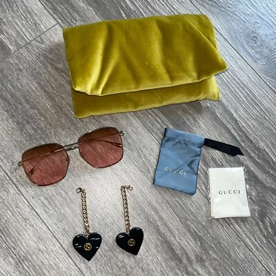 GUCCI 1031 Gold Square Sunglasses Heart Pendant Charms GG1031S 005 Authentic NEW - Image 1 of 4