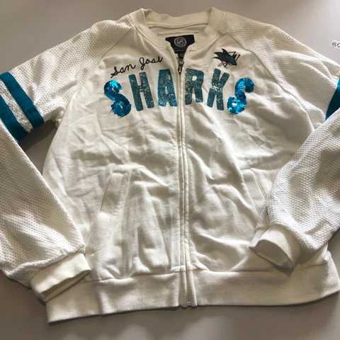 san jose sharks womens large jacket white sequins nhl fishet sleeves womans L bd Cover