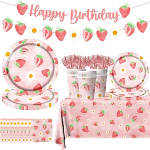Strawberry Party Decorations Strawberry Themed Birthday Tableware Disposable - Picture 1 of 12