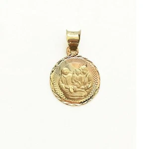 Colgante medalla redonda de bautismo de oro amarillo blanco rosa sólido de 14K - collar dije - Imagen 1 de 1